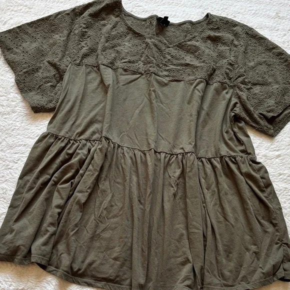 Torrid Women’s Olive Eyelet Lace Peplum Top - Size 2x - Picture 2 of 5
